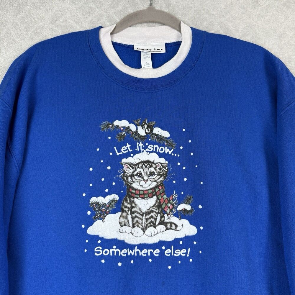Vtg Holiday Cat Crewneck Sweatshirt Womens L Kitten Grandma Let it Snow Holiday